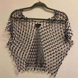 Black Rhinestone Beaded Mesh Fishnet Top